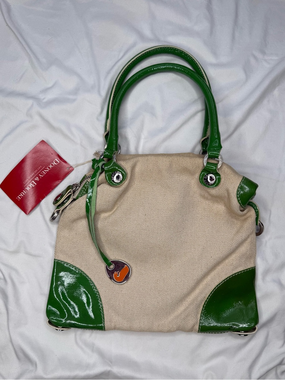 NWT Vintage Dooney & Bourke Italy Birdseye Canvas Flat Tote Bag Green